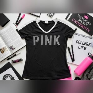 PINK Victoria's Secret Black and White V-Neck Tee XS